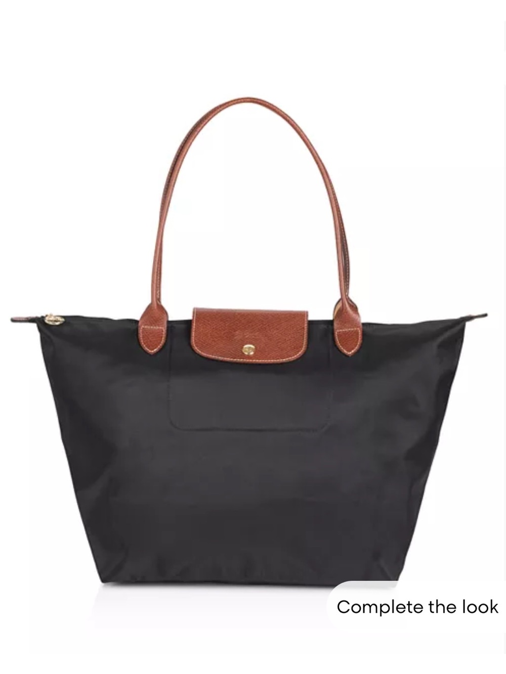 Longchamp Black Tote with Brown Trim and Gold Hardware